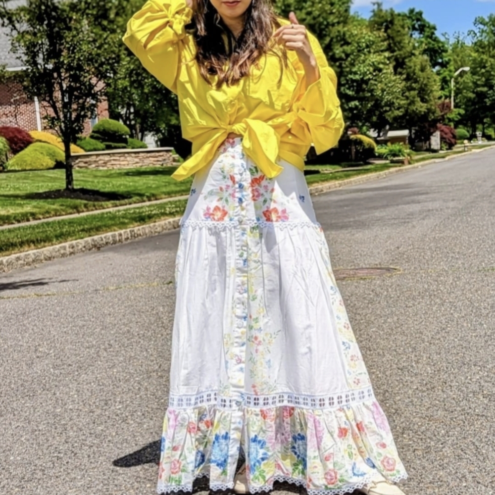 Charo Ruiz White Floral Garden Multi Colored Maxi/Midi Skirt, Cotton, NWT size M - Picture 6 of 15